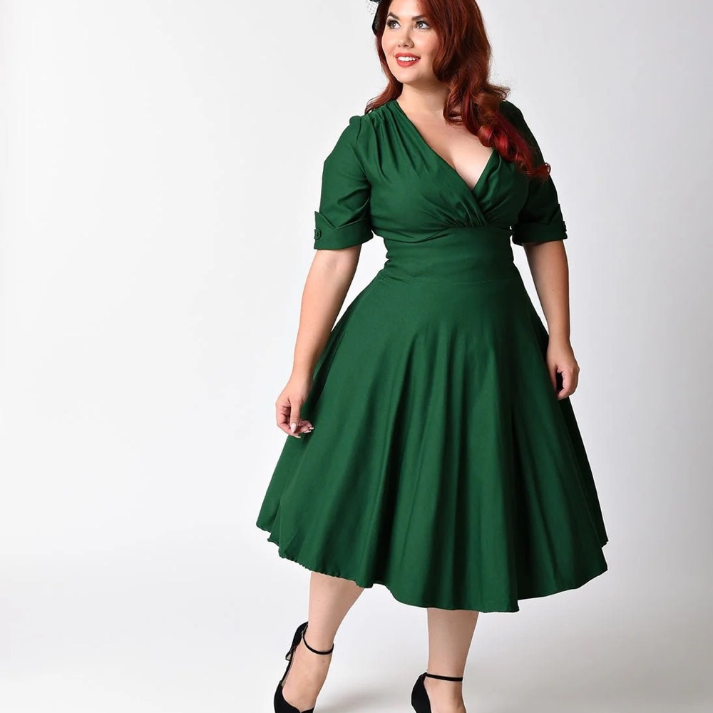 Unique Vintage Forest Green Midi Vintage-Inspired Dress 2X